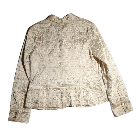 Vtg Y2K I.E. Ivory Swirl Pattern Quilted Satin Collared Hook Closure Jacket Sz L - Picture 2 of 4